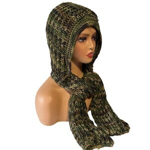 Camo hand made crocheted hooded scubie scarf hoodie with built in scarf Gorpcore